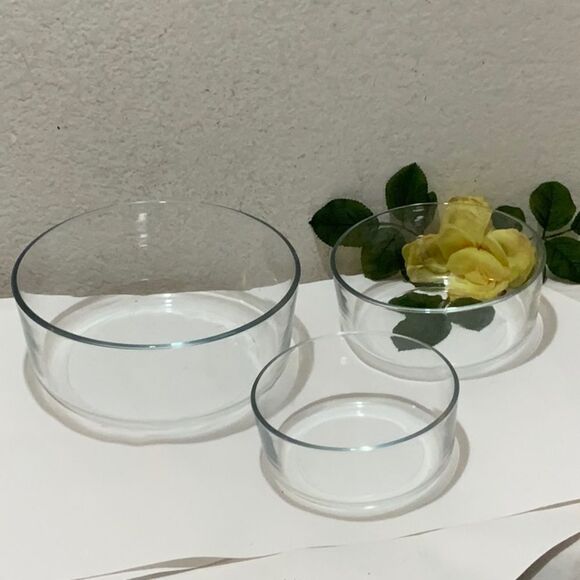 Set of 3 Bormioli Rocco Italy Round 9” 7”&6” Glass Serving Dish Bowl Italy G10 - Picture 3 of 14